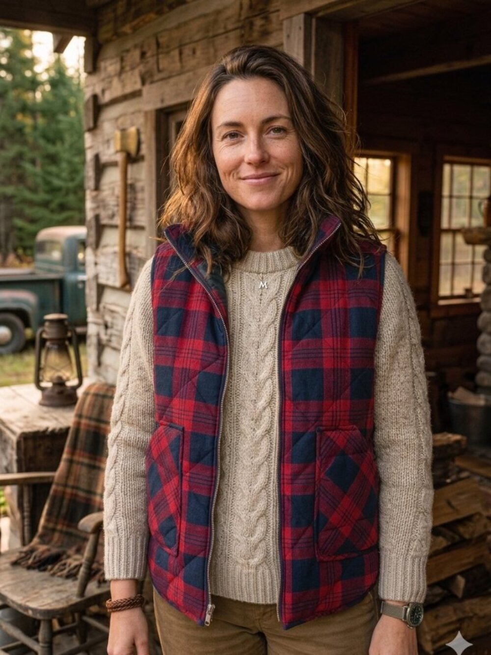 Becaal  Red Buffalo Plaid Quilted Full Zip Cabincore Cozy Vest 4391